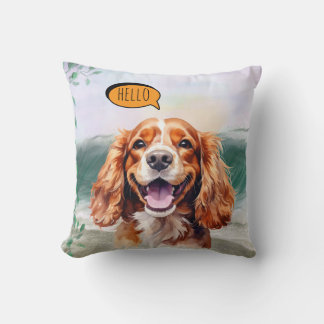 Joyful Cavalier King Charles Spaniel in Watercolor Throw Pillow