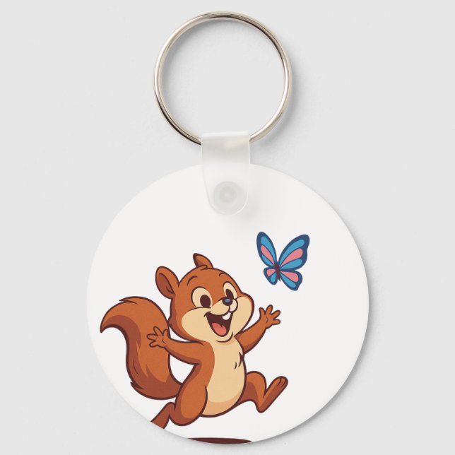 Joyful Chase – Happy Squirrel & Butterfly Keychain (Back)