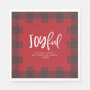Joyful Check plaid Christmas holiday party Napkin