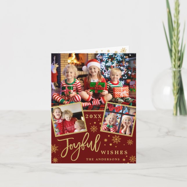 Joyful Christmas 3 PHOTO Holiday Greeting Holder Card (Front)