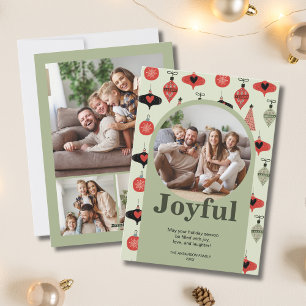 Joyful Christmas 4 Family Photo Collage Green Arch Holiday Card