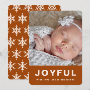 Joyful Christmas Burnt Orange Snowflake Photo Holiday Card