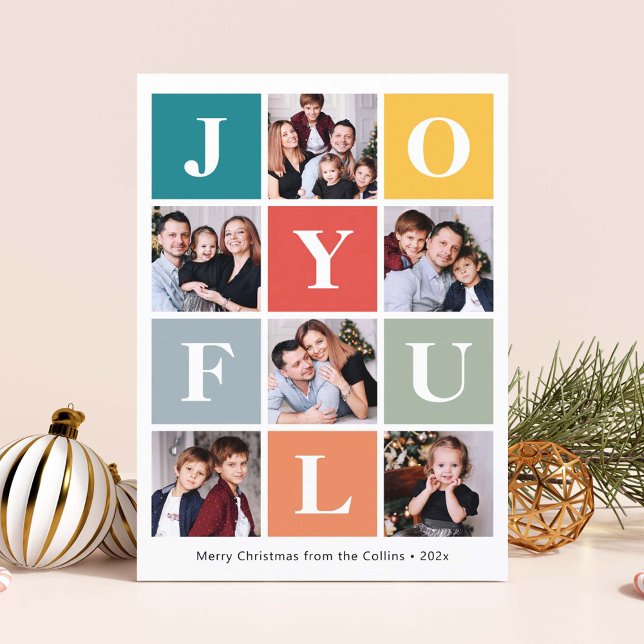 Joyful Christmas Festive Colors 6 Photo Collage Holiday Card (Creator Uploaded)