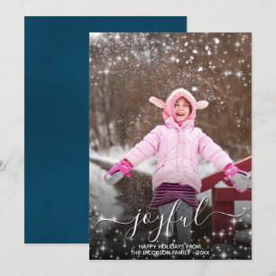 Joyful Christmas Festive Stars Photo Blue Holiday Card