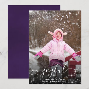 Joyful Christmas Festive Stars Photo Purple Holiday Card