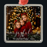 Joyful Christmas Fun Sparkles Holiday Photo Metal Ornament<br><div class="desc">This beautiful Christmas ornament features a fun design with sparkles or stars overlaid on top of your photo. The caption reads Joyful, and there is space for your name and the date. Simple, elegant, whimsical and stylish, this is a great way to send holiday cheer or purchase as a family...</div>