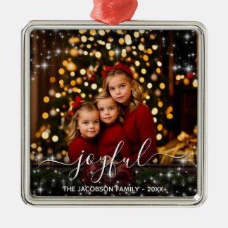 Joyful Christmas Fun Sparkles Holiday Photo Metal Ornament