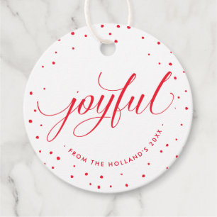 JOYFUL CHRISTMAS GIFT stylish calligraphy gold red Favour Tags