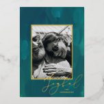 Joyful Christmas. Gold abstract green oil brush Foil Holiday Card<br><div class="desc">Gold modern abstract oil brush stroke Christmas photo card "Joyful" in green,  dark teal colours. Please contact me if you need additional items.</div>