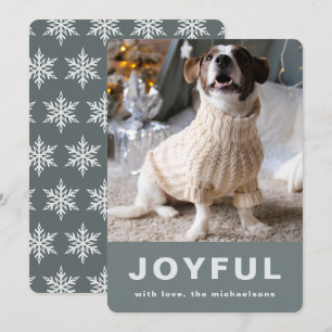 Joyful Christmas Grey Snowflake Print Photo Holiday Card
