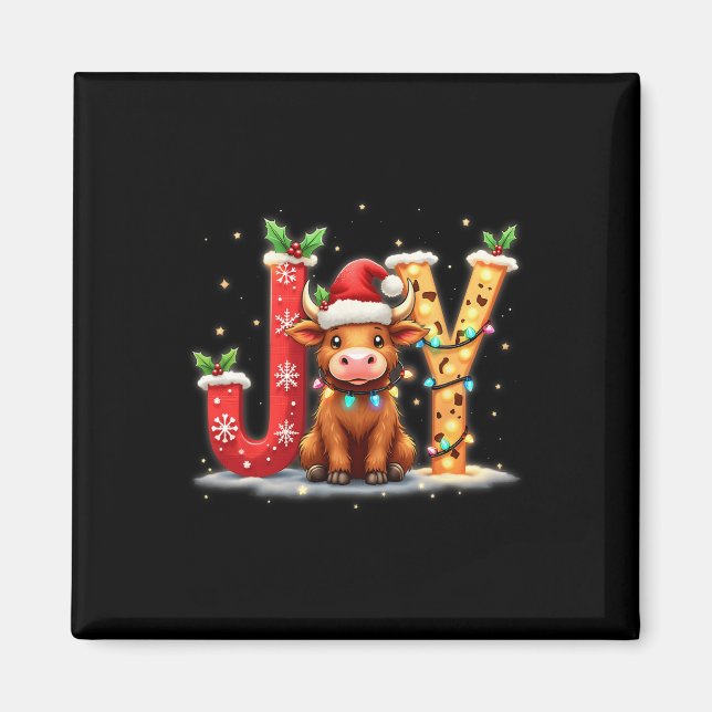 Joyful Christmas Highland Cow Family Funny Matchin Magnet (Front)