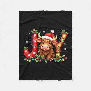 Joyful Christmas Highland Cow Funny Family Matchin Fleece Blanket