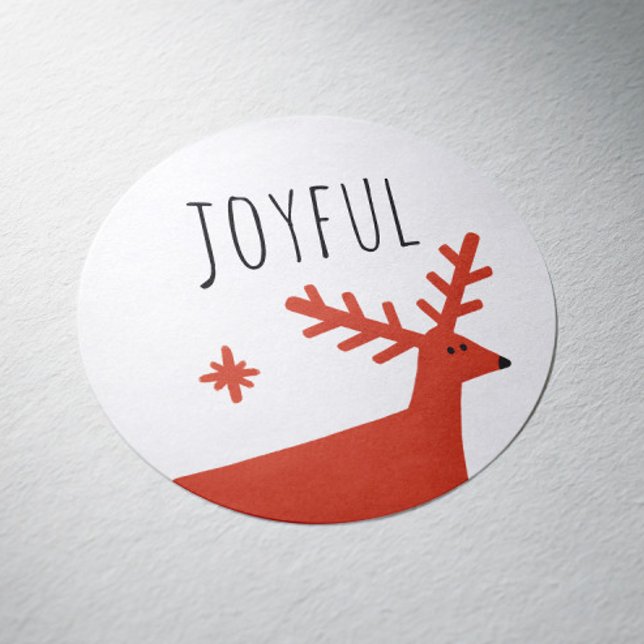 Joyful Christmas Holiday | Red Forest Reindeer Classic Round Sticker (Creator Uploaded)