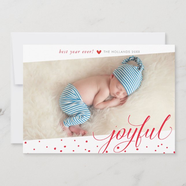 JOYFUL CHRISTMAS HOLIDAY stylish calligraphy red Card (Front)
