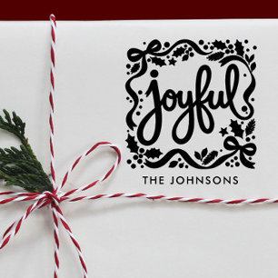 Joyful Christmas Modern Pretty Ribbon Calligraphy Rubber Stamp
