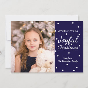 Joyful Christmas Navy Four Holiday Photos Card