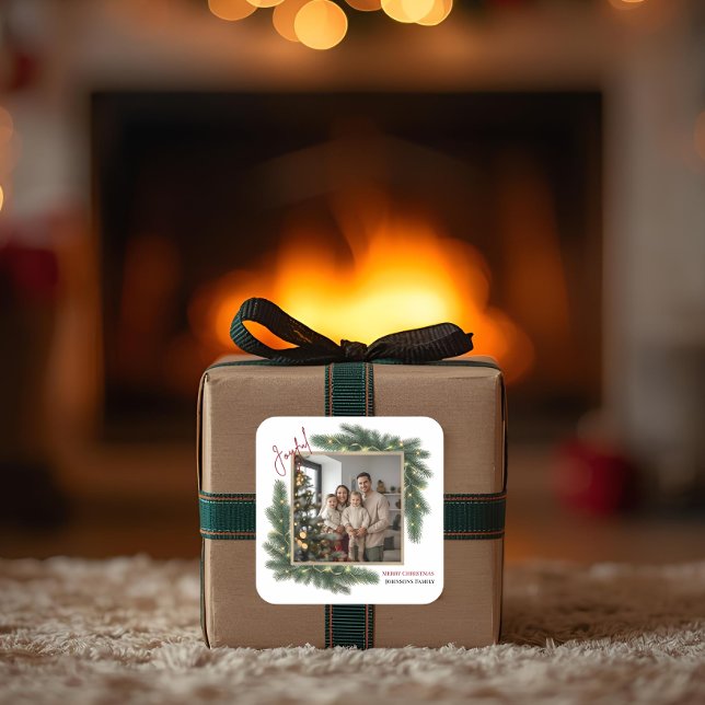Joyful Christmas Personalized Family Photo Sticker (Creator Uploaded)