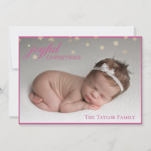 Joyful CHRISTMAS - Pink New Baby Photo Holiday Card