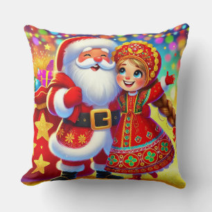 Joyful Christmas Scene Featuring Santa Throw Pillow