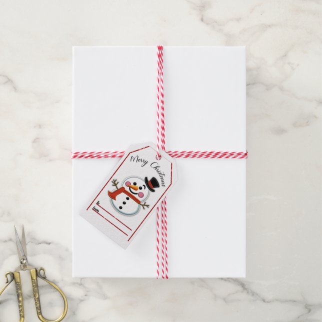 Joyful Christmas tag with smiling snowman (With Twine)