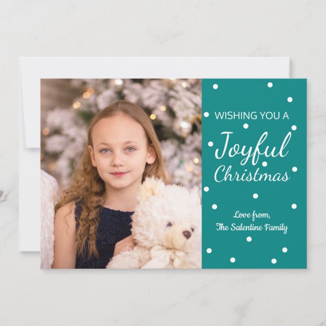 Joyful Christmas Teal Four Holiday Photos Card (Front)