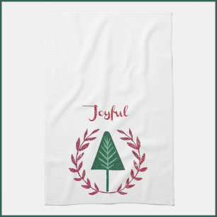 Joyful Christmas Tree and Wreath Kitchen Towel