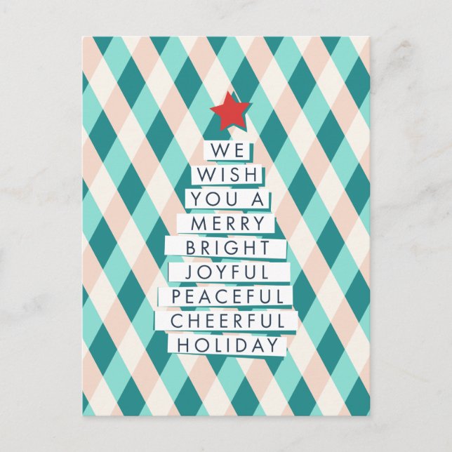 Joyful Christmas Tree - Words of Cheer Holiday Postcard (Front)