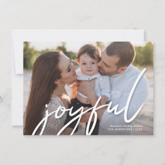 Joyful Christmas Trendy Handwriting Script Photo Holiday Card