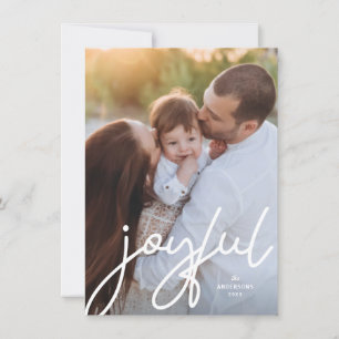 Joyful Christmas Trendy Handwriting Script Photo Holiday Card