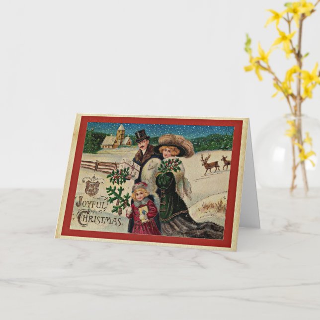 Joyful Christmas, vintage holiday celebration  Card (Yellow Flower)