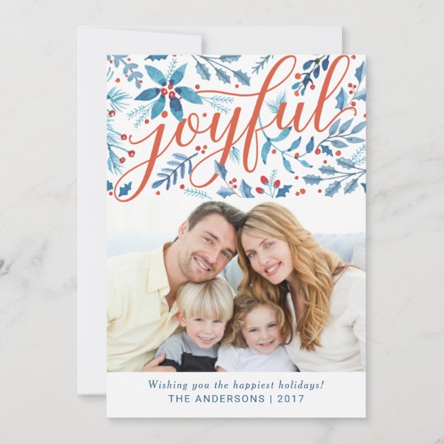 Joyful Christmas Watercolor Foliage Holiday Photo (Front)