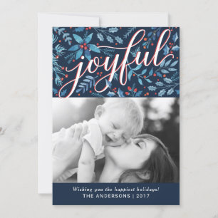 Joyful Christmas Watercolor Foliage Holiday Photo Card