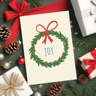 Joyful Christmas Wreath Card with Bow & Baubles