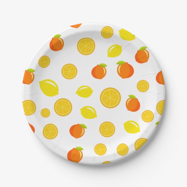 Joyful Citrus: Lemons & Oranges Paper Plate (Front)