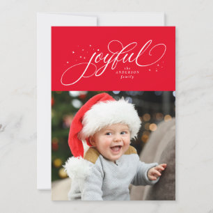 Joyful classic Christmas photo red Holiday Card
