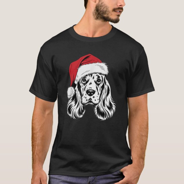 Joyful Cocker Santa Dog on Cocker Spaniel Christma T-Shirt (Front)