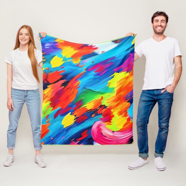 Joyful Colour Explosion Painting Fleece Blanket (In Situ)