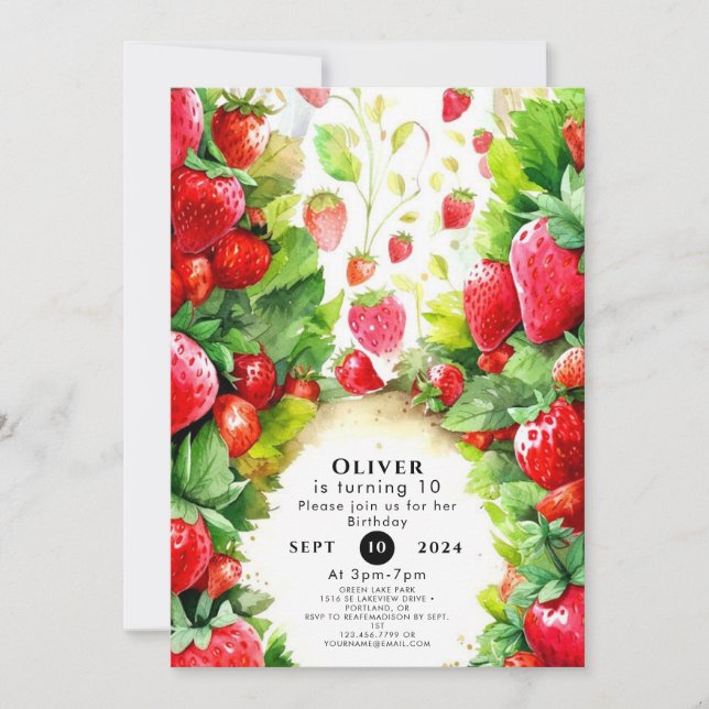 Joyful Colourful Boho Strawberry Birthday Invitation (Front)