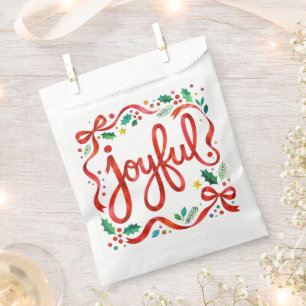 Joyful Colourful Christmas Red Ribbon Calligraphy Favour Bag