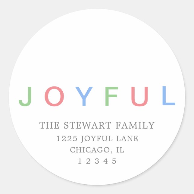 Joyful Colourful Pastel Christmas Return Address Classic Round Sticker (Front)