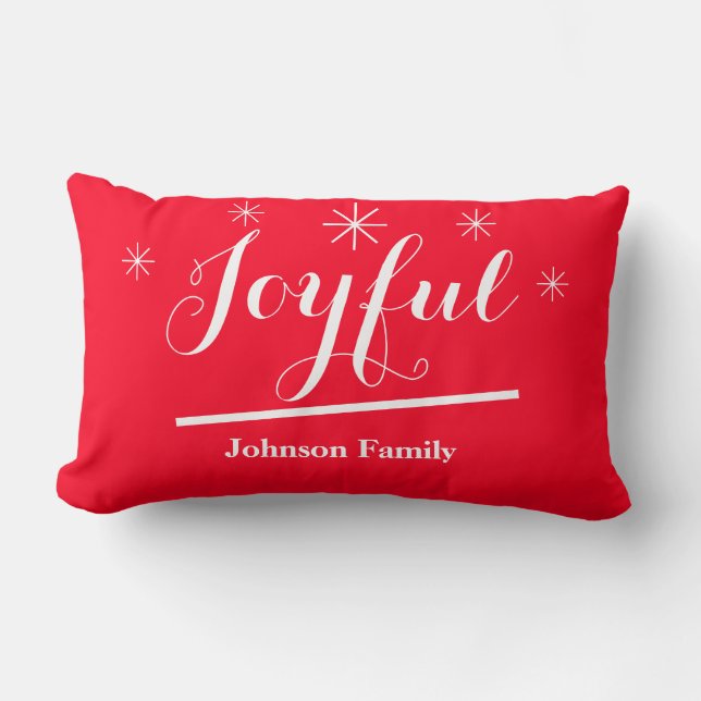 Joyful Cool Script Name Rustic Chic Red Christmas Lumbar Pillow (Front)