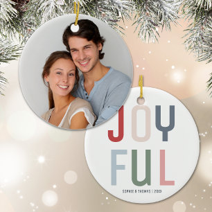 Joyful Couple Photo Christmas Ceramic Ornament