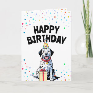 Joyful Dalmatian Dog with Gift Box Birthday Card