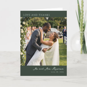 Joyful Dark Green Romantic Photo Thank You Card