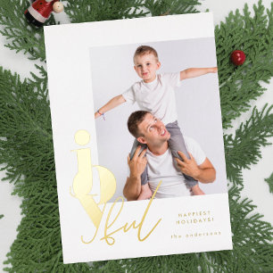 JOYFUL designer script multi photo modern Foil Holiday Card