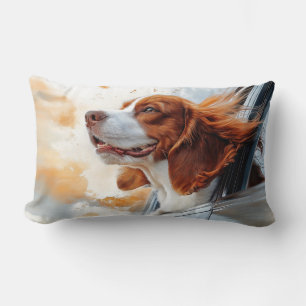 Joyful Dog in the Wind Art Print Lumbar Pillow
