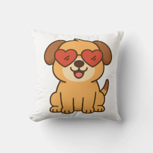 Joyful Dog with Heart Sunglasses, Pet Lover design Throw Pillow