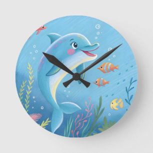 Joyful Dolphin Moments Round Clock