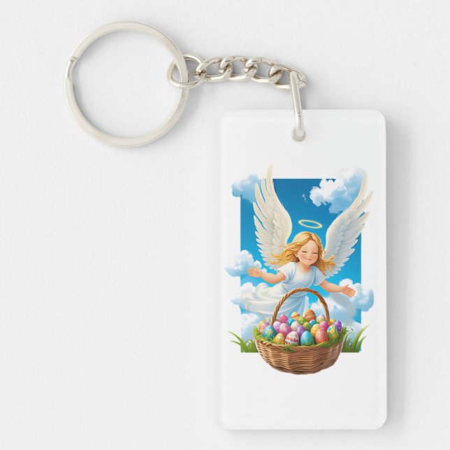 Joyful Easter Angel with Basket Keychain (Front)