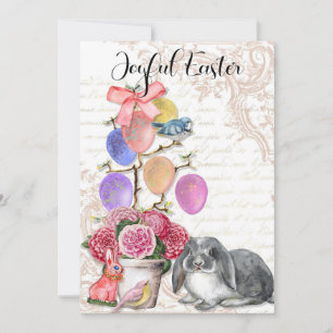 Joyful Easter, French Bunny Rabbit, Shabby Chic Holiday Card